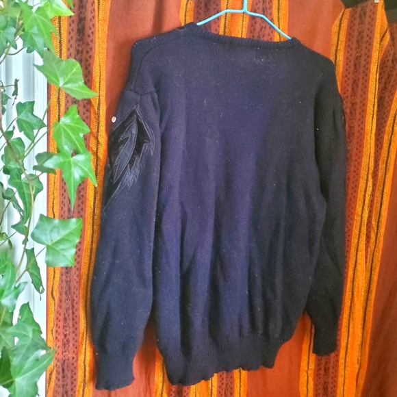 80s new wave sweater with black velvet and beaded feather details vintage - Picture 5 of 5